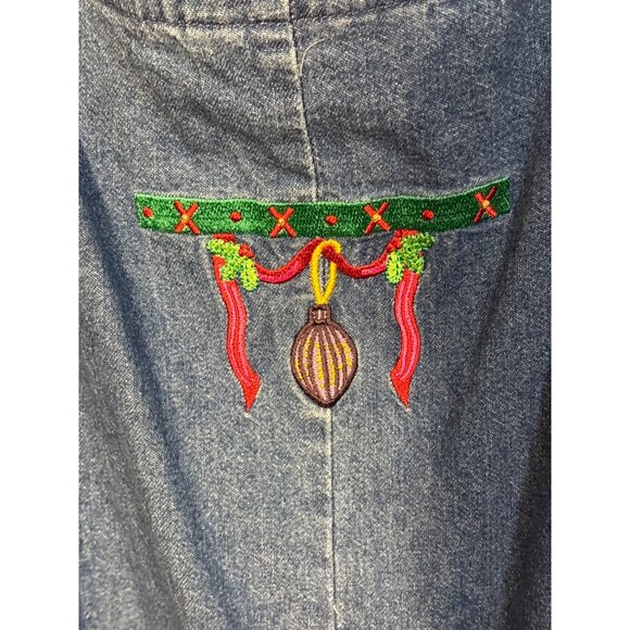 Vintage Westbound XL Denim Christmas-Themed Sleeveless Button-Down Dress With Em - Picture 6 of 6